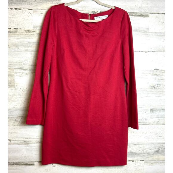 Trina Turk Womens 8 Red Long Sleeve Stretch Sheath Dress Exposed Back Zip NEW